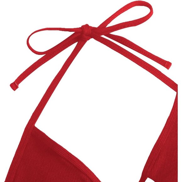 🆕Women's Red Cut Out Tie Knot Halter Swimwear Triangle Bikini Top - Picture 3 of 6